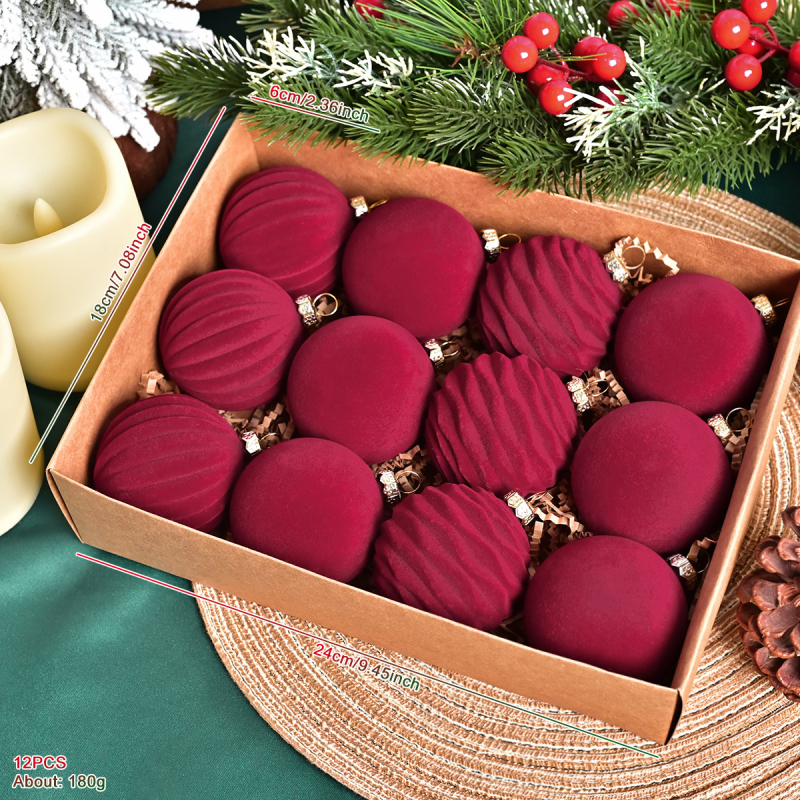 Szegélyen átívelő új 6 cm-es bordó bársony karácsonyfa gömb medál piros selyem pompon karácsonyfa dekorációk