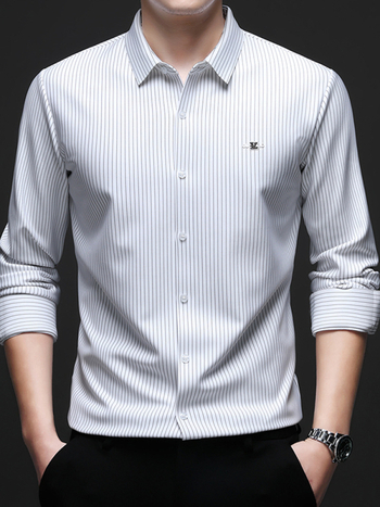 Csíkos hosszú ujjú férfi ing tavaszi és őszi újdonság ránctalanító vasalhatatlan üzleti hétköznapi alap ing ing felső