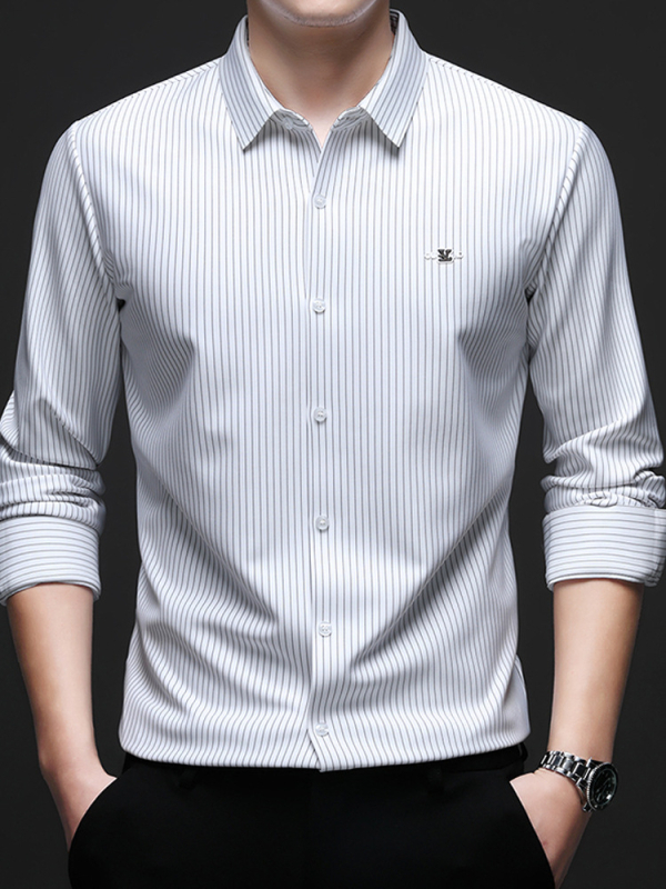 Csíkos hosszú ujjú férfi ing tavaszi és őszi újdonság ránctalanító vasalhatatlan üzleti hétköznapi alap ing ing felső