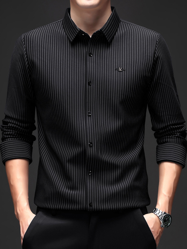Csíkos hosszú ujjú férfi ing tavaszi és őszi újdonság ránctalanító vasalhatatlan üzleti hétköznapi alap ing ing felső