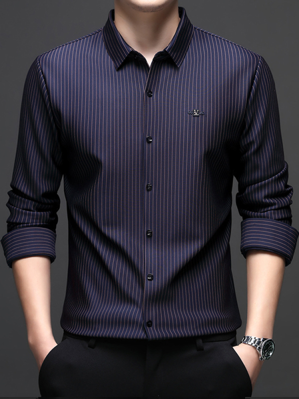 Csíkos hosszú ujjú férfi ing tavaszi és őszi újdonság ránctalanító vasalhatatlan üzleti hétköznapi alap ing ing felső