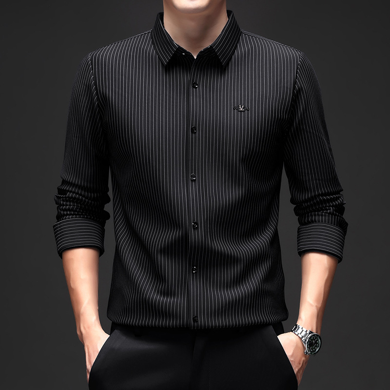 Csíkos hosszú ujjú férfi ing tavaszi és őszi újdonság ránctalanító vasalhatatlan üzleti hétköznapi alap ing ing felső