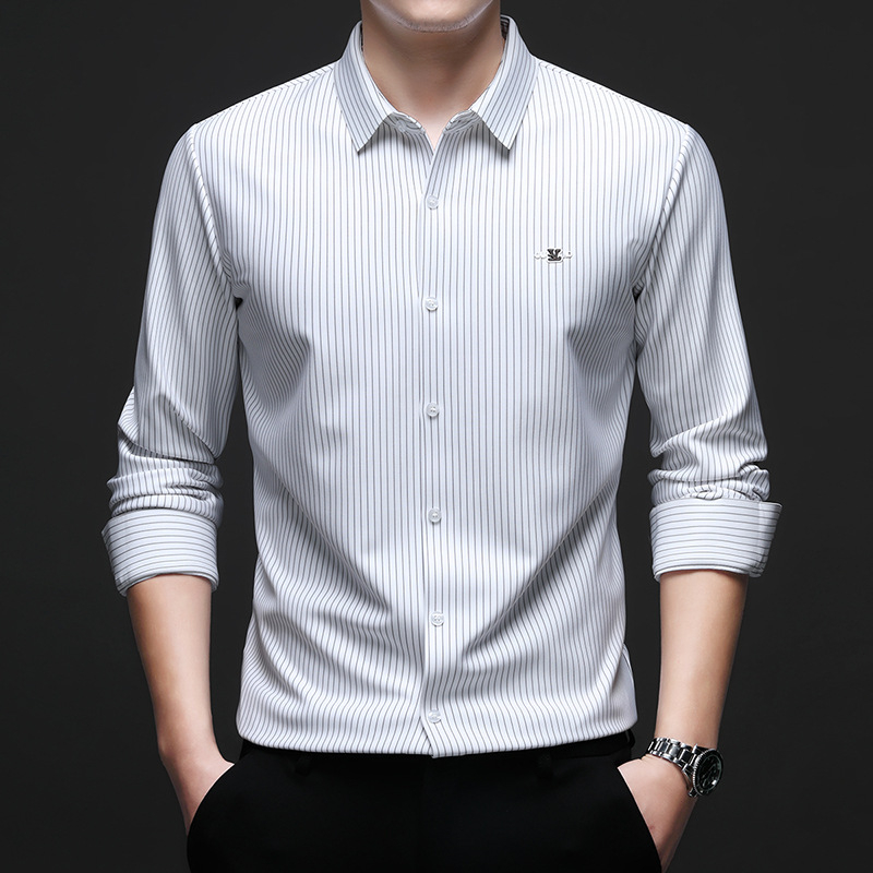 Csíkos hosszú ujjú férfi ing tavaszi és őszi újdonság ránctalanító vasalhatatlan üzleti hétköznapi alap ing ing felső