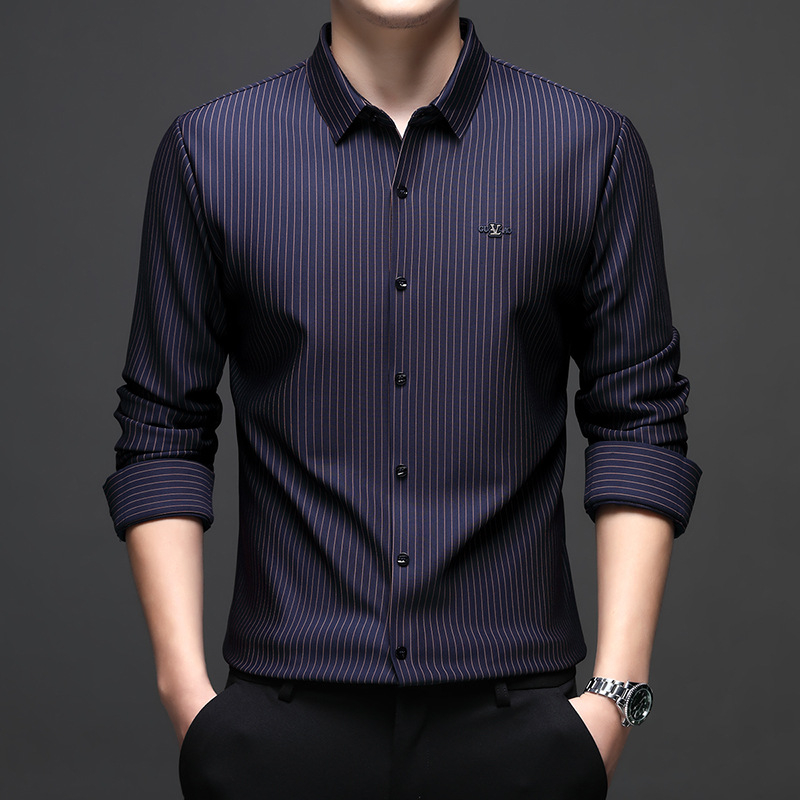 Csíkos hosszú ujjú férfi ing tavaszi és őszi újdonság ránctalanító vasalhatatlan üzleti hétköznapi alap ing ing felső