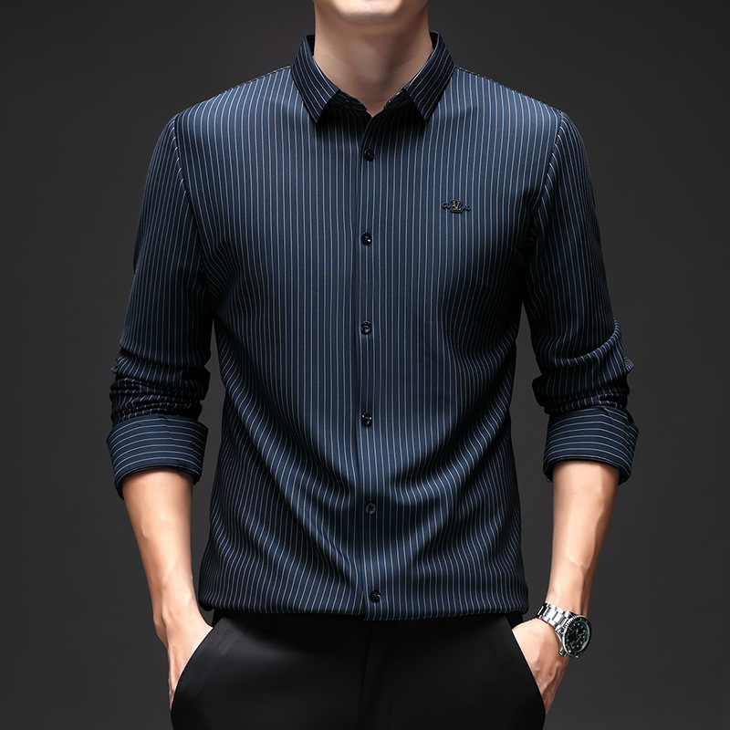 Csíkos hosszú ujjú férfi ing tavaszi és őszi újdonság ránctalanító vasalhatatlan üzleti hétköznapi alap ing ing felső