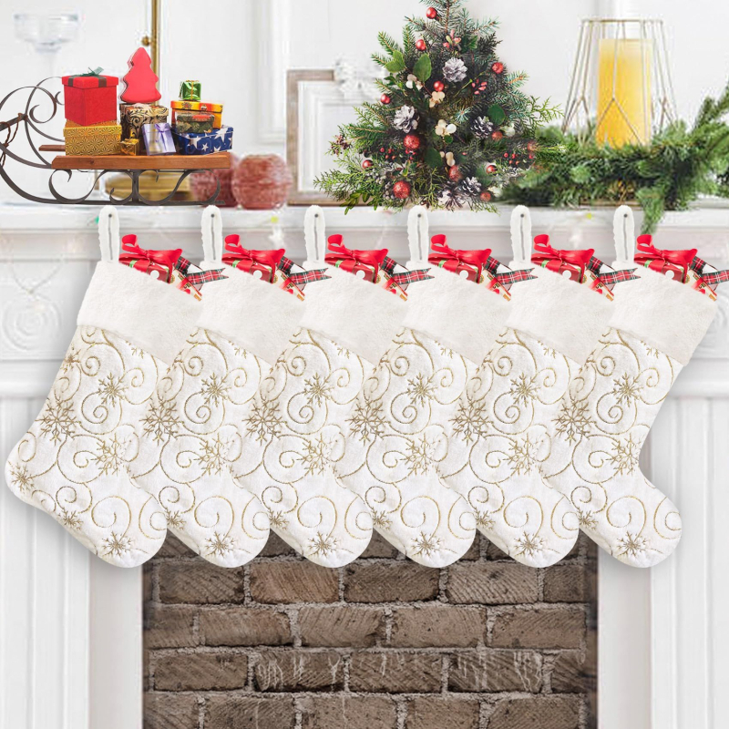 Karácsonyi karácsonyi harisnya hímzett hópehely gyöngyházfényű mikulás ajándéktáska karácsonyi harisnya karácsonyi parti lakberendezés