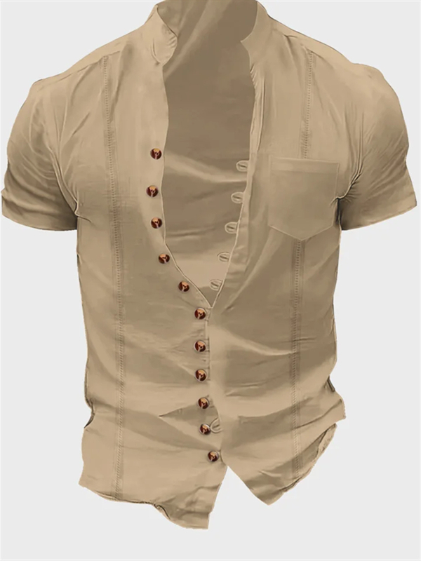 Határokon átnyúló Amazon Wish európai és amerikai új férfi egyszínű retró laza rövid ujjú ing póló felső