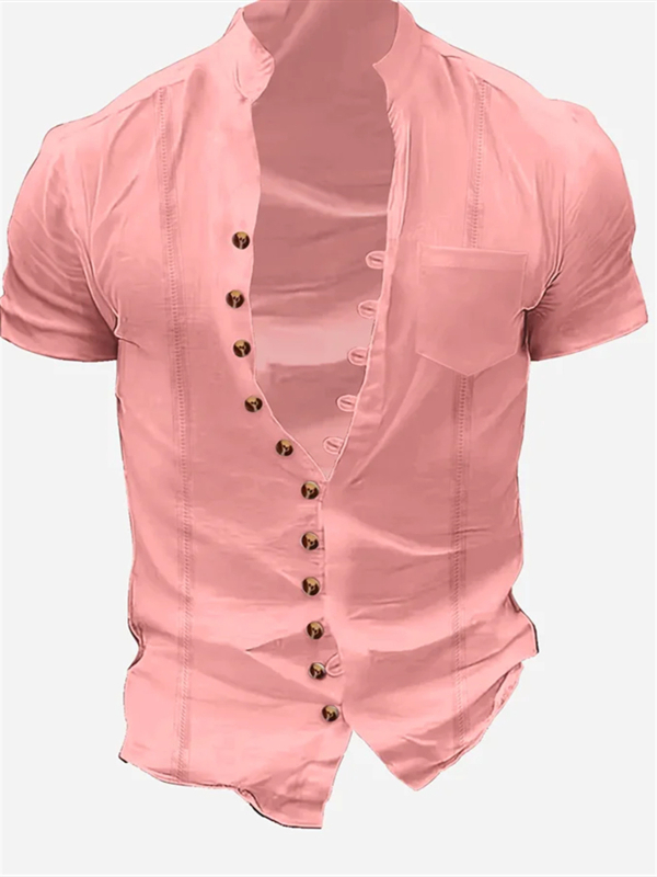 Határokon átnyúló Amazon Wish európai és amerikai új férfi egyszínű retró laza rövid ujjú ing póló felső