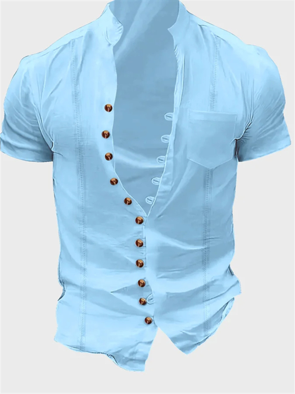 Határokon átnyúló Amazon Wish európai és amerikai új férfi egyszínű retró laza rövid ujjú ing póló felső