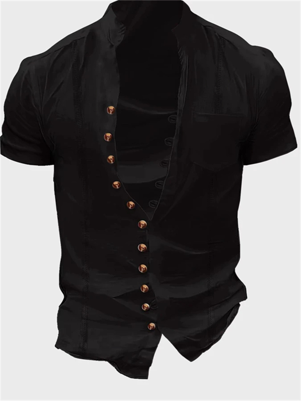 Határokon átnyúló Amazon Wish európai és amerikai új férfi egyszínű retró laza rövid ujjú ing póló felső