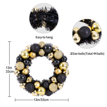 Karácsonyi koszorú medál, fekete, arany, piros, zöld, arany, ajtódísz, 44 darabos, határokon átnyúló