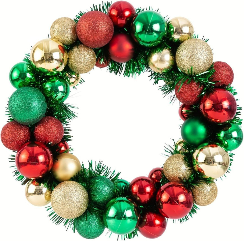Karácsonyi koszorú medál, fekete, arany, piros, zöld, arany, ajtódísz, 44 darabos, határokon átnyúló