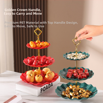 Daugiasluoksnė vaisių lėkštė, pasižyminti aukšta estetine verte, lengvu prabangumu ir aukšto lygio pojūčiu, tinkanti svetainės kavos staliukui, užkandžių lėkštei, džiovintų vaisių demonstravimo lėkštei ir padalintai lėkštei.