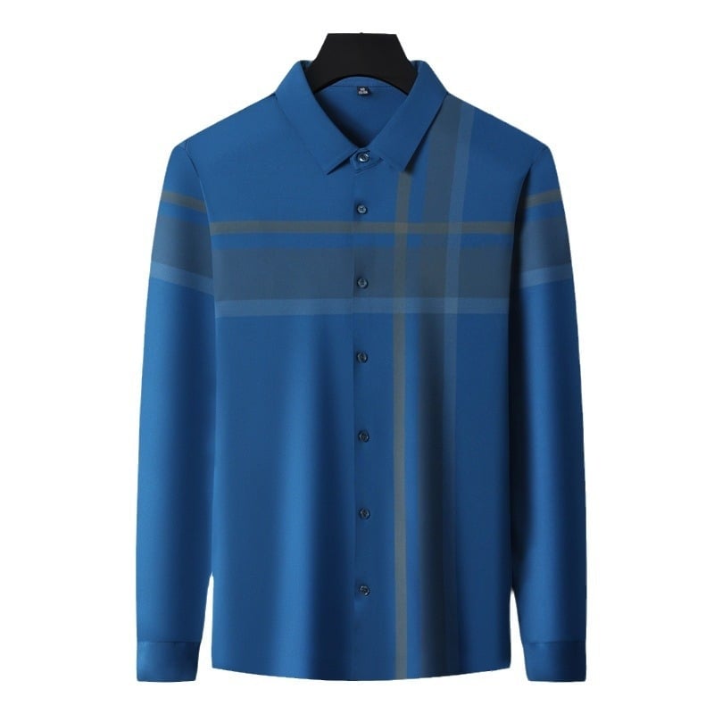 Márkás hosszú ujjú férfi ing, eperfa selyem, vasalhatatlan, luxus üzleti, hétköznapi, luxus nyom nélküli kockás ing, férfi ruházat