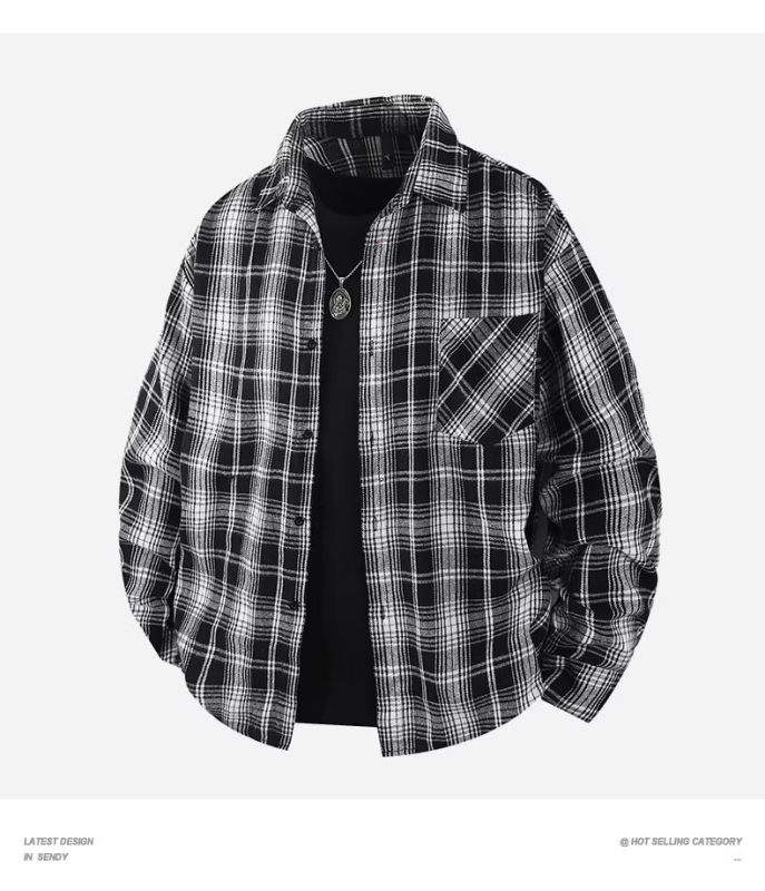 Kefélt kockás hajtókás japán stílusú retró lezser hosszú ujjú ing, laza, divatos márkás ing, 202-es dizájnú zakó