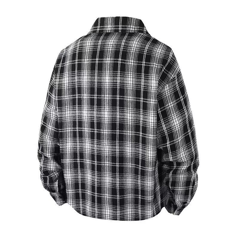 Kefélt kockás hajtókás japán stílusú retró lezser hosszú ujjú ing, laza, divatos márkás ing, 202-es dizájnú zakó