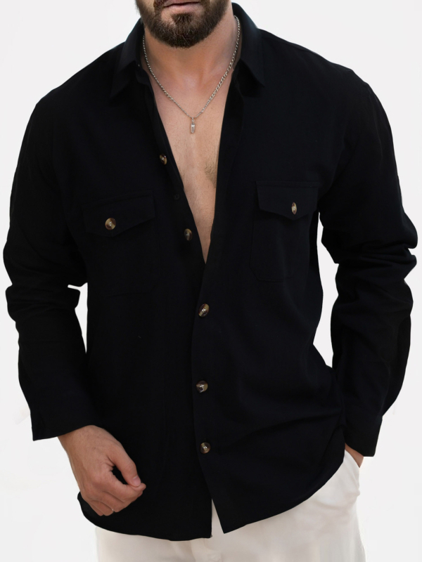 Amazon AliExpress őszi lezser hosszú ujjú ing, laza V-nyakú, egyszínű felső gombos, dupla zsebes ing