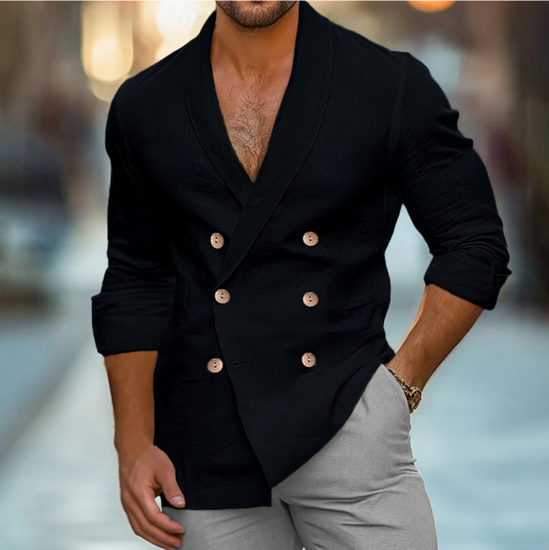 Európai és amerikai, határokon átnyúló új tavaszi és őszi férfi öltöny, kétsoros, lezser pamut és lenvászon divatos ing, hosszú ujjú kardigán, egyszínű kabát