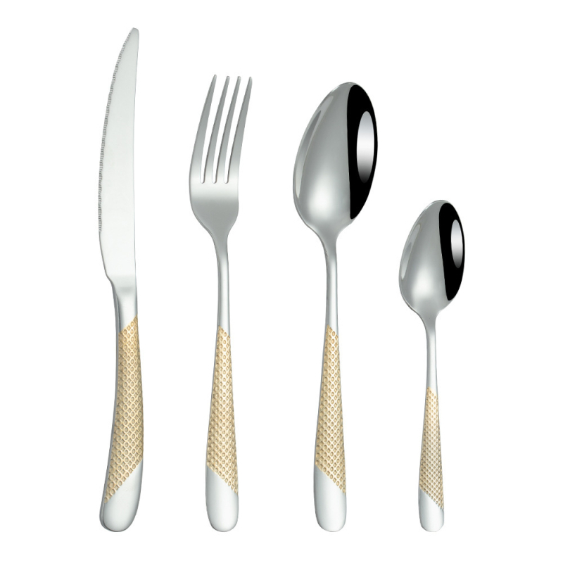 Tarpvalstybinis rusiškas vandeniu dengtas aukso žvaigždės formos deimantinis peilis ir šakutė iš nerūdijančio plieno stalo įrankių rinkinys, viešbučio vakarietiškas kepsnio peilis, šakutė ir šaukštas