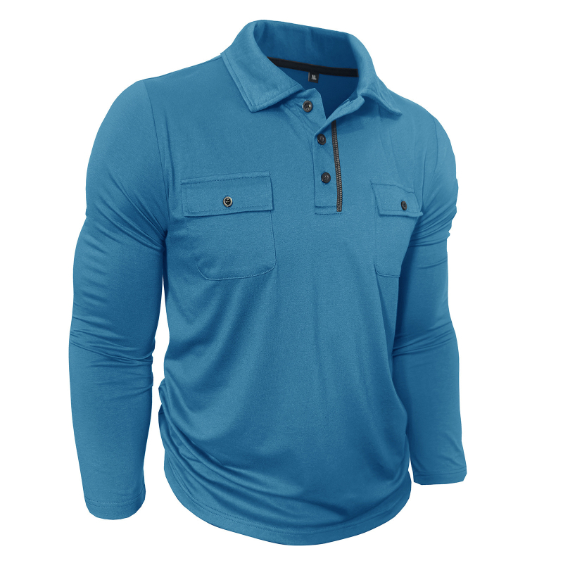 2025 őszi és téli határokon átnyúló férfi hosszú ujjú póló, zsebes nadrág, hajtókás póló, férfi szabadtéri alkalmi pólóruházat