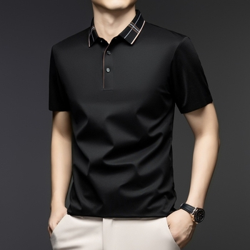 Ανδρικό Πόλο με Κοντά Μανίκια και Πέτο, Καλοκαιρινό, Λεπτό, Μπλούζα από Μεταξωτό Mulberry, Χωρίς Σίδερο, Βιομηχανικής Χρήσης