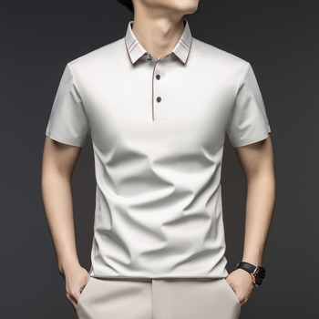 Ανδρικό Πόλο με Κοντά Μανίκια και Πέτο, Καλοκαιρινό, Λεπτό, Μπλούζα από Μεταξωτό Mulberry, Χωρίς Σίδερο, Βιομηχανικής Χρήσης