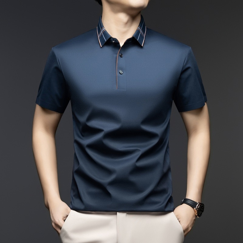 Férfi rövid ujjú, öves, alkalmi, hajtókás, üzleti, nyári, vékony, vasalhatatlan, eperbarna selyemfelső