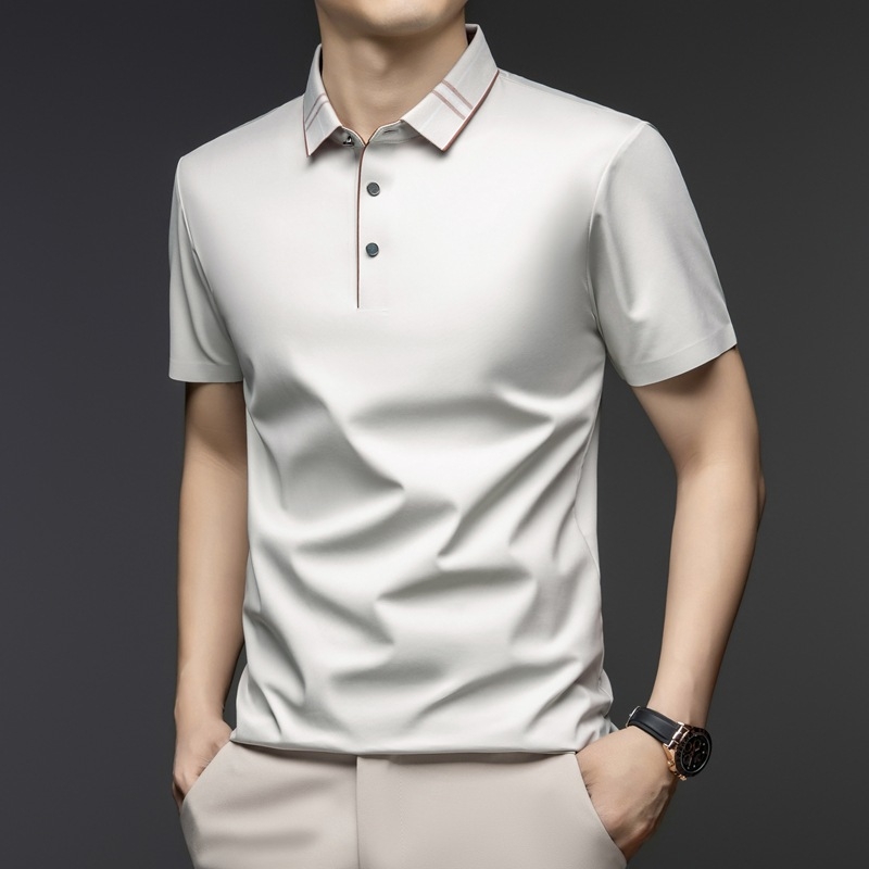 Férfi rövid ujjú, öves, alkalmi, hajtókás, üzleti, nyári, vékony, vasalhatatlan, eperbarna selyemfelső