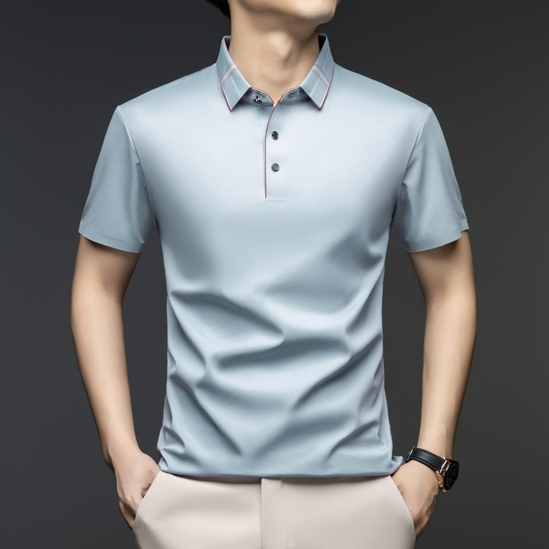 Férfi rövid ujjú, öves, alkalmi, hajtókás, üzleti, nyári, vékony, vasalhatatlan, eperbarna selyemfelső