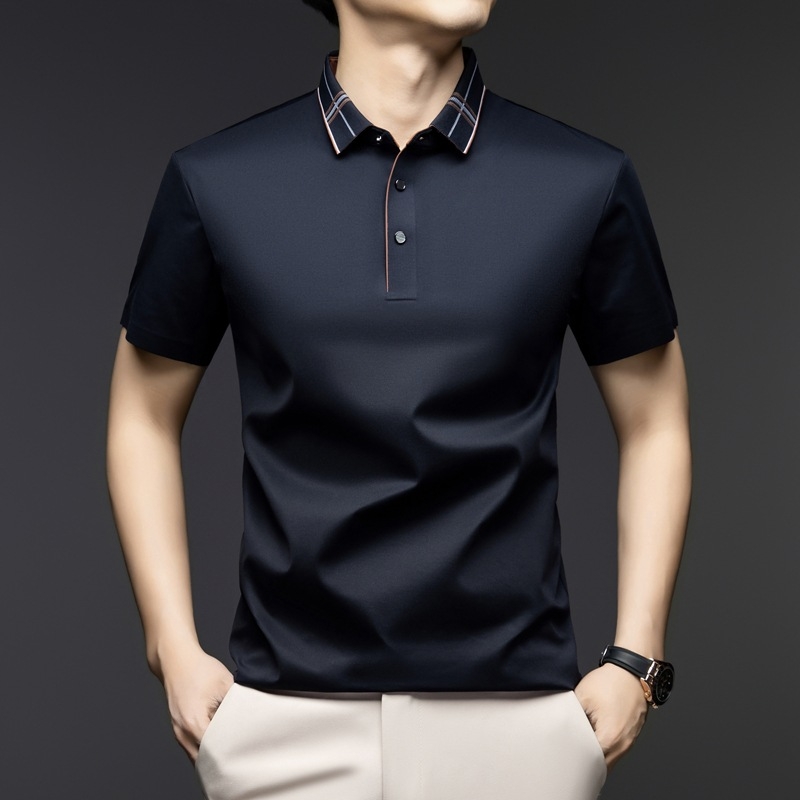 Férfi rövid ujjú, öves, alkalmi, hajtókás, üzleti, nyári, vékony, vasalhatatlan, eperbarna selyemfelső