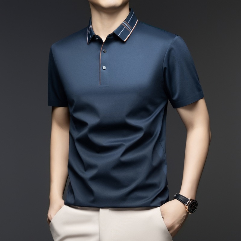 Férfi rövid ujjú, öves, alkalmi, hajtókás, üzleti, nyári, vékony, vasalhatatlan, eperbarna selyemfelső