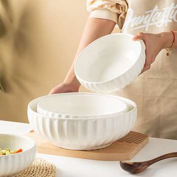 Μεγάλο μπολ σούπας 9 ζιρκόνιων με καθαρό λευκό κάθετο σχέδιο, κεραμικό, πολύ μεγάλο βραστό ψάρι, τουρσί ψάρι, μεγάλο μπολ με νουντλς, απλό γεύμα