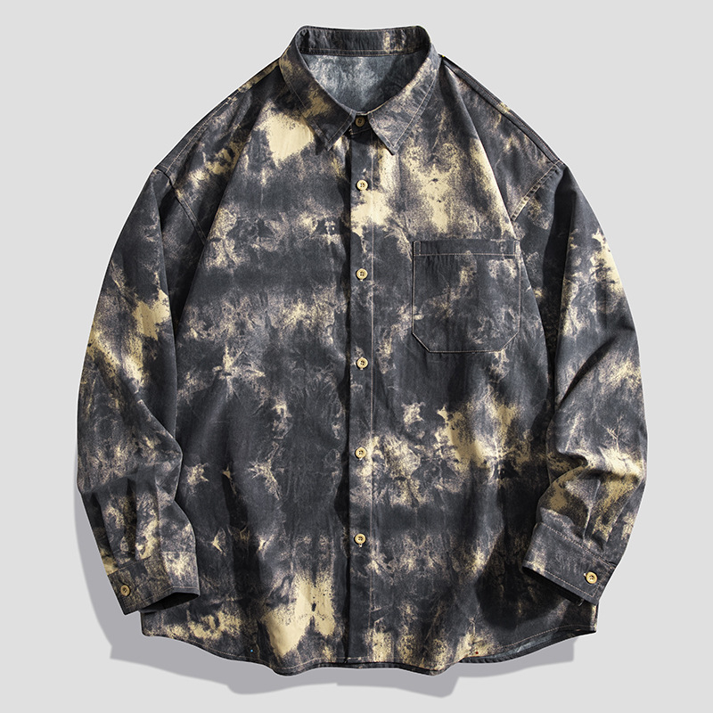 Divatos, trendi márkás ing, férfi Duffy, jóképű, virágmintás ing, tavaszi, új, ingázós, koreai, divatos hongkongi stílusú, bő hajtókás, hosszú ujjú ing