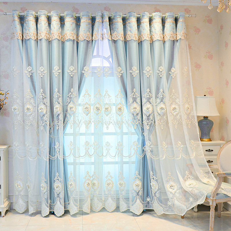 Užuolaidos europietiško stiliaus, aukštos klasės, paprastos, modernios, audinio siūlai, integruoti, užtemdantys, dvigubai įspausti, siuvinėjimo siūlai, baigtos svetainės, miegamojo užuolaidos