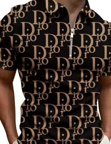 2025 új, divatos külkereskedelmi, határokon átnyúló 3D-s digitális hajtókás gombos rövid ujjú férfi alkalmi póló nagykereskedelem