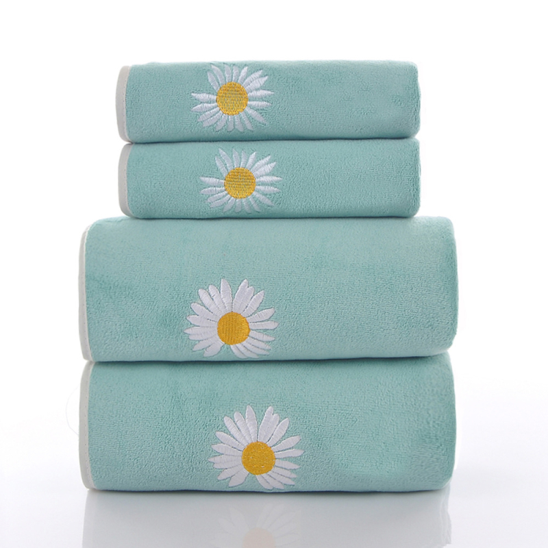 Jauniešu Pie Daisy 4 gabalu uzvalka dvielis Vannas dvielis Īpaši sabiezināts pāru aptinums Malu izšuvums Krūšu aptinums Dāvanu uzvalks