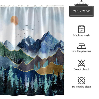 Κουρτίνα ντους με θέα στο βουνό, Φυσικό τοπίο, Δάσος, Κουρτίνα ντους με γάντζους, Mountain View, Αδιάβροχη, πλενόμενη, πολυεστερική κουρτίνα ντους