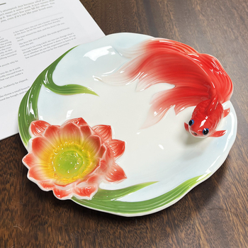 Нова стилна керамична чиния за кнедли, домакинска с оцетна чиния, подглазурна, цветна златна рибка, прибори за хранене, задушена рибна чиния, чиния за картофени ленти, чиния за кнедли за суши