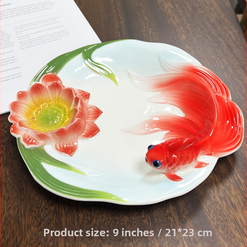 Нова стилна керамична чиния за кнедли, домакинска с оцетна чиния, подглазурна, цветна златна рибка, прибори за хранене, задушена рибна чиния, чиния за картофени ленти, чиния за кнедли за суши