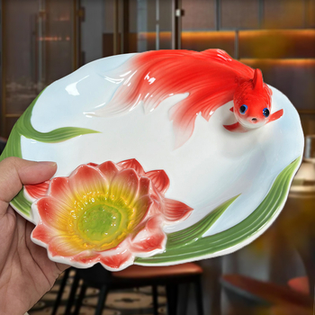 Нова стилна керамична чиния за кнедли, домакинска с оцетна чиния, подглазурна, цветна златна рибка, прибори за хранене, задушена рибна чиния, чиния за картофени ленти, чиния за кнедли за суши