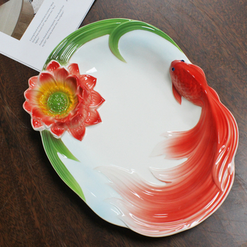 Нова стилна керамична чиния за кнедли, домакинска с оцетна чиния, подглазурна, цветна златна рибка, прибори за хранене, задушена рибна чиния, чиния за картофени ленти, чиния за кнедли за суши