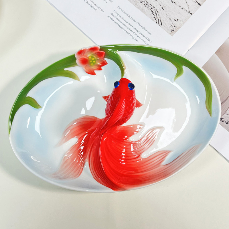 Нова стилна керамична чиния за кнедли, домакинска с оцетна чиния, подглазурна, цветна златна рибка, прибори за хранене, задушена рибна чиния, чиния за картофени ленти, чиния за кнедли за суши