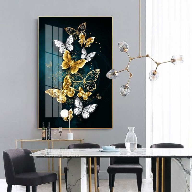 Luksuslik Nordic Crystal portselanmaal esikusse, elutuppa, dekoratiivmaaling, moodne minimalistlik liblikas, rippmaaling, hotellimaketitoa seinapilt