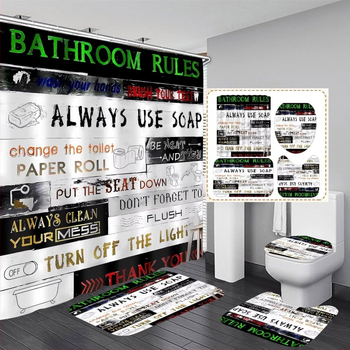 Puitmustriga dušikardina komplekt vannituppa, 4 osa mustast vannitoatarvikust, dekoratiivne U-kujuline padi