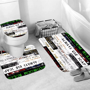 Puitmustriga dušikardina komplekt vannituppa, 4 osa mustast vannitoatarvikust, dekoratiivne U-kujuline padi