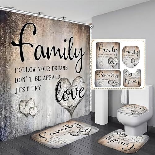 Puitmustriga dušikardina komplekt vannituppa, 4 osa mustast vannitoatarvikust, dekoratiivne U-kujuline padi