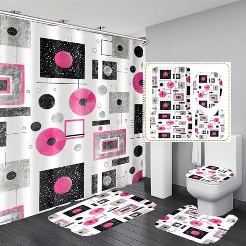 Puitmustriga dušikardina komplekt vannituppa, 4 osa mustast vannitoatarvikust, dekoratiivne U-kujuline padi