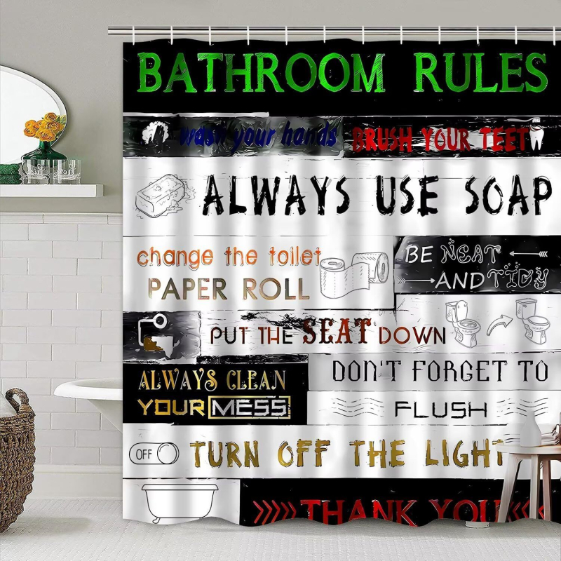 Puitmustriga dušikardina komplekt vannituppa, 4 osa mustast vannitoatarvikust, dekoratiivne U-kujuline padi