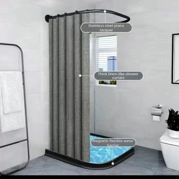 Dušikardina ülikond Punch-vaba kumer U-kujuline dušikardina varras Veekindel vannitoa vaheseina kardin Duširuumi imitatsioon linane paksendatud kardin