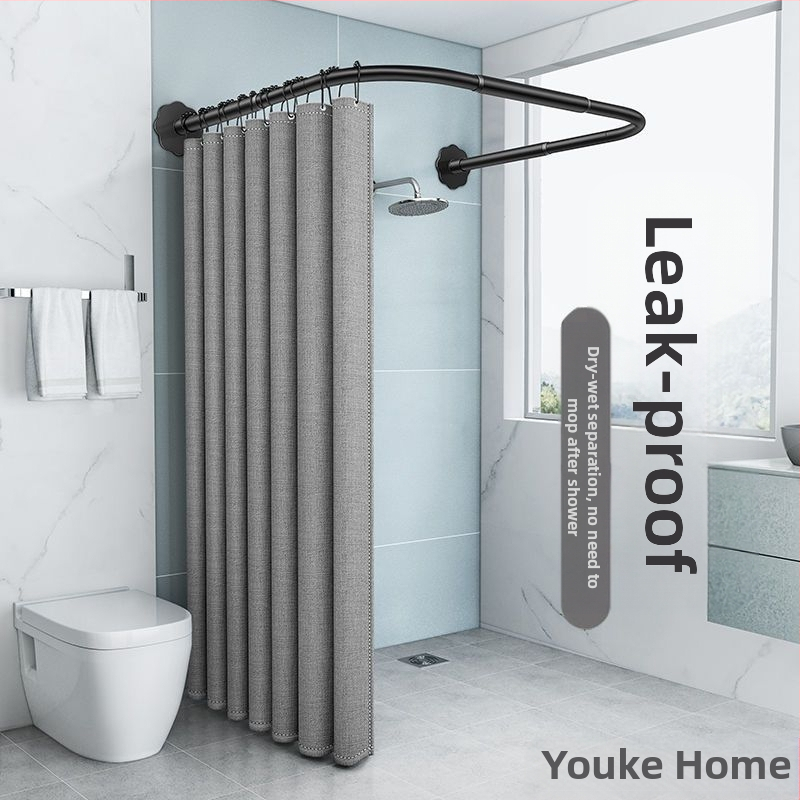 Dušikardina ülikond Punch-vaba kumer U-kujuline dušikardina varras Veekindel vannitoa vaheseina kardin Duširuumi imitatsioon linane paksendatud kardin